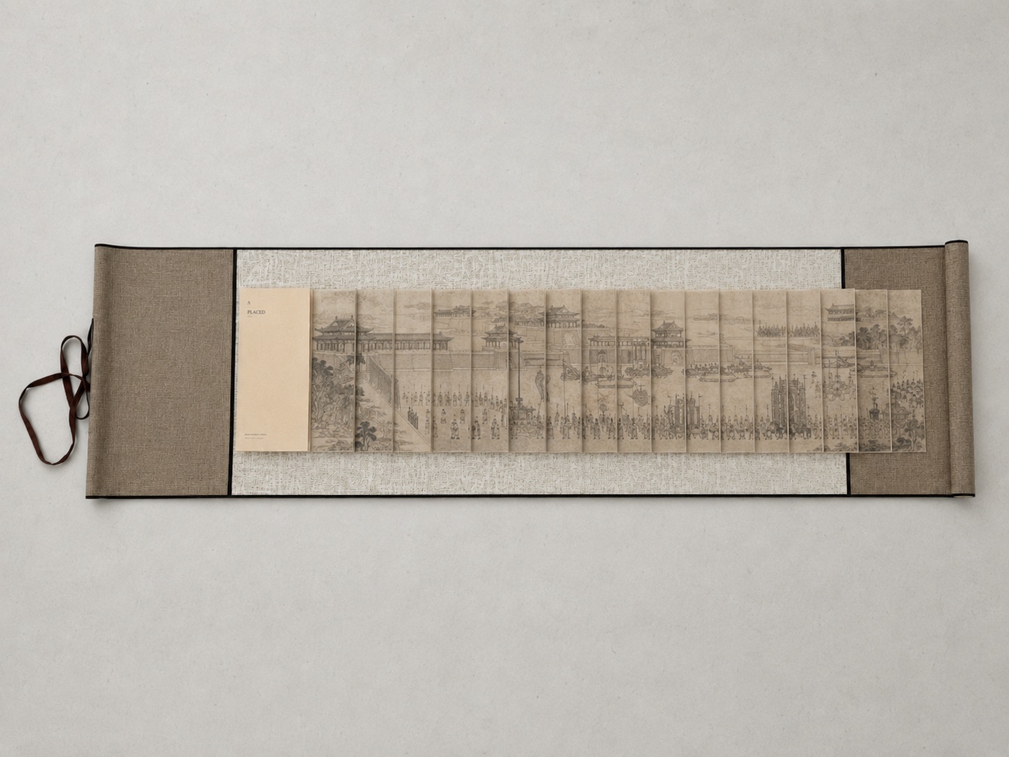 AI-assisted visualisation of A Placed as a dragon-scale scroll book.