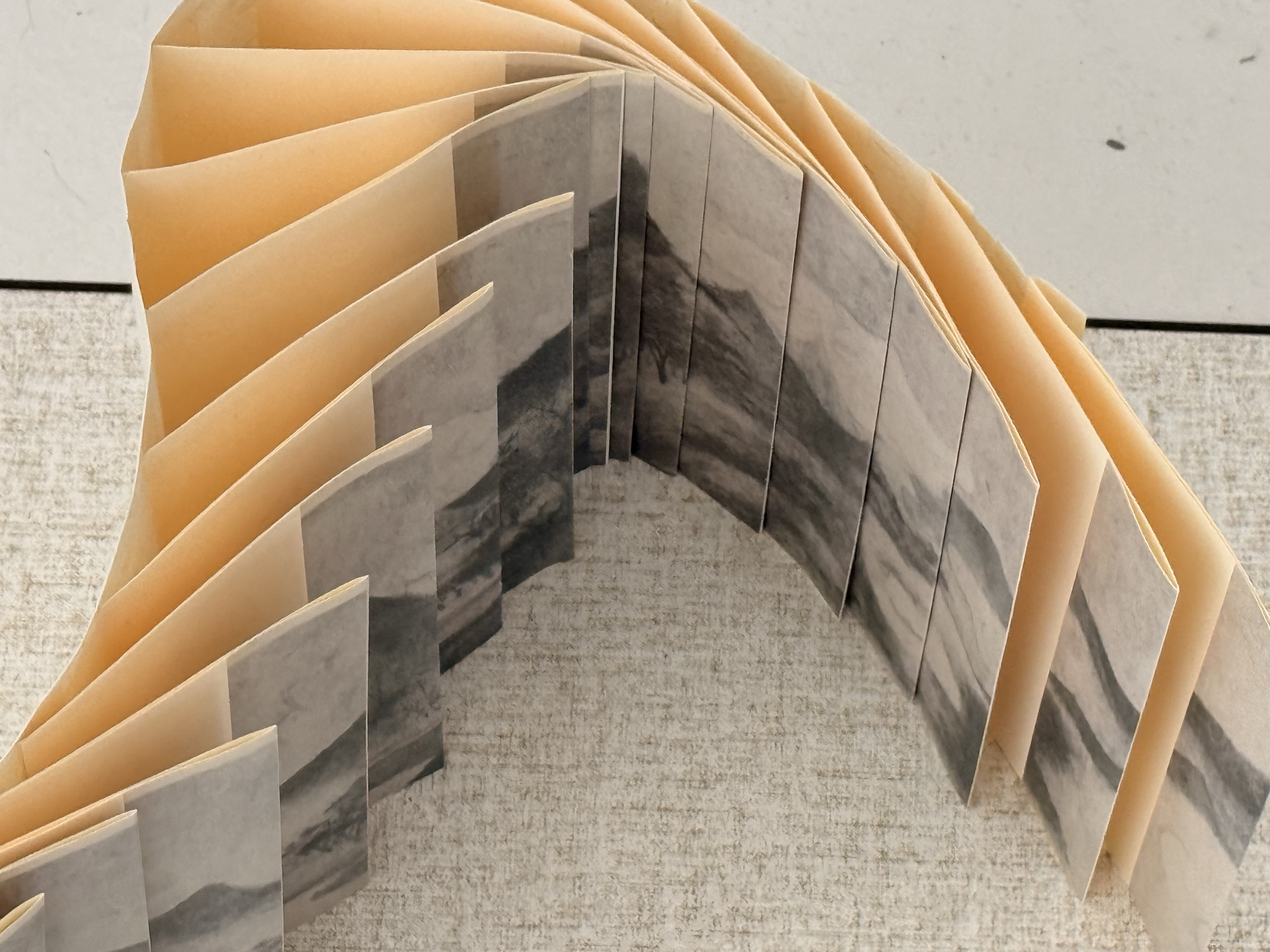 Close view of lifted overlapping leaves in the physical Opened prototype.