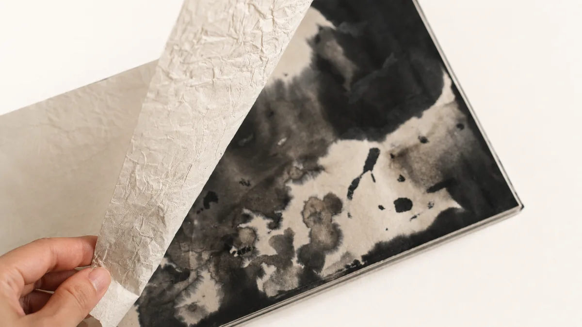 Close detail of translucent paper layers.