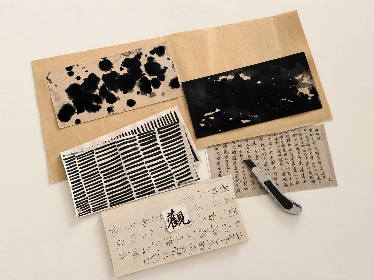 Retained calligraphy practice sheets and source materials.