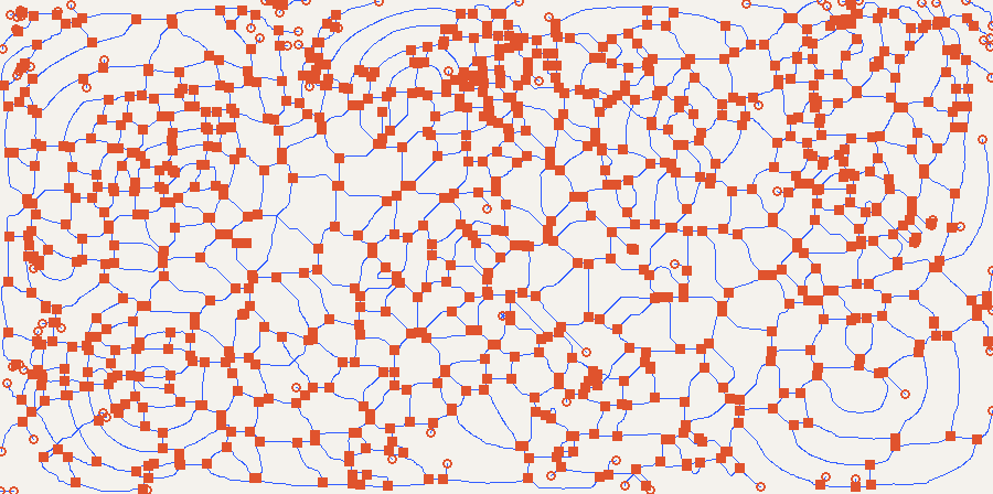 Feature map showing numerous detected endpoints and junctions across the overlapping spirals.