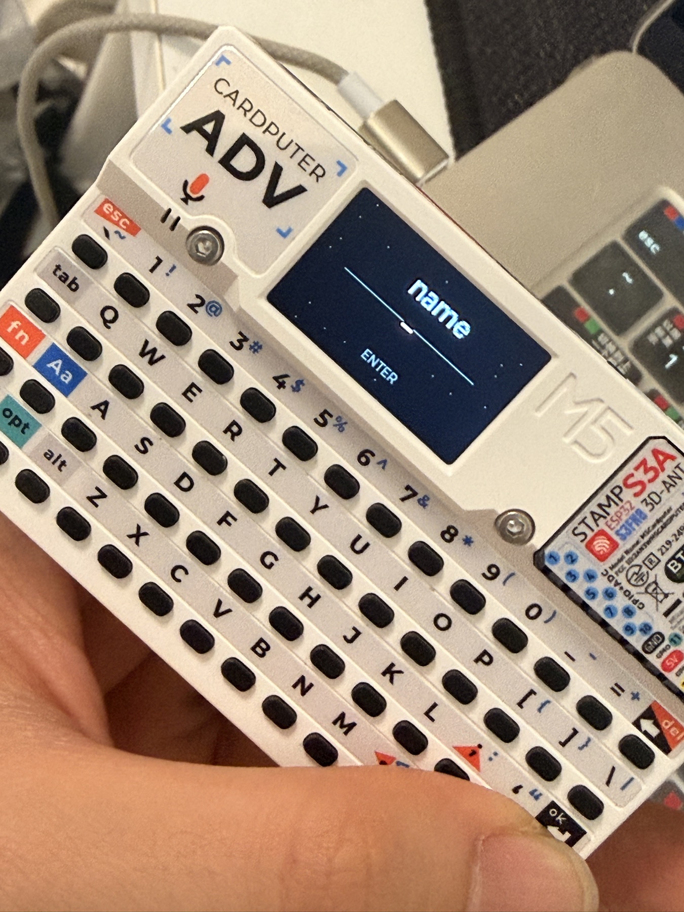 Close view of the M5Stack name entry screen