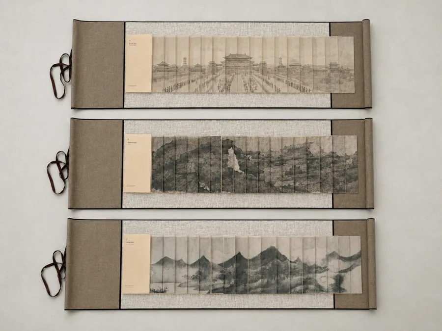 Three dragon-scale binding books shown fully opened in sequence.